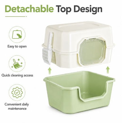 Stylish Covered Cat Litter Box With Swing Door & Scoop