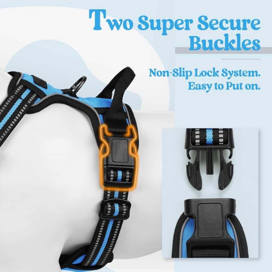 Dog Harness & Leash Set | Reflective No Pull Harness for All Sizes (Cyan Blue)