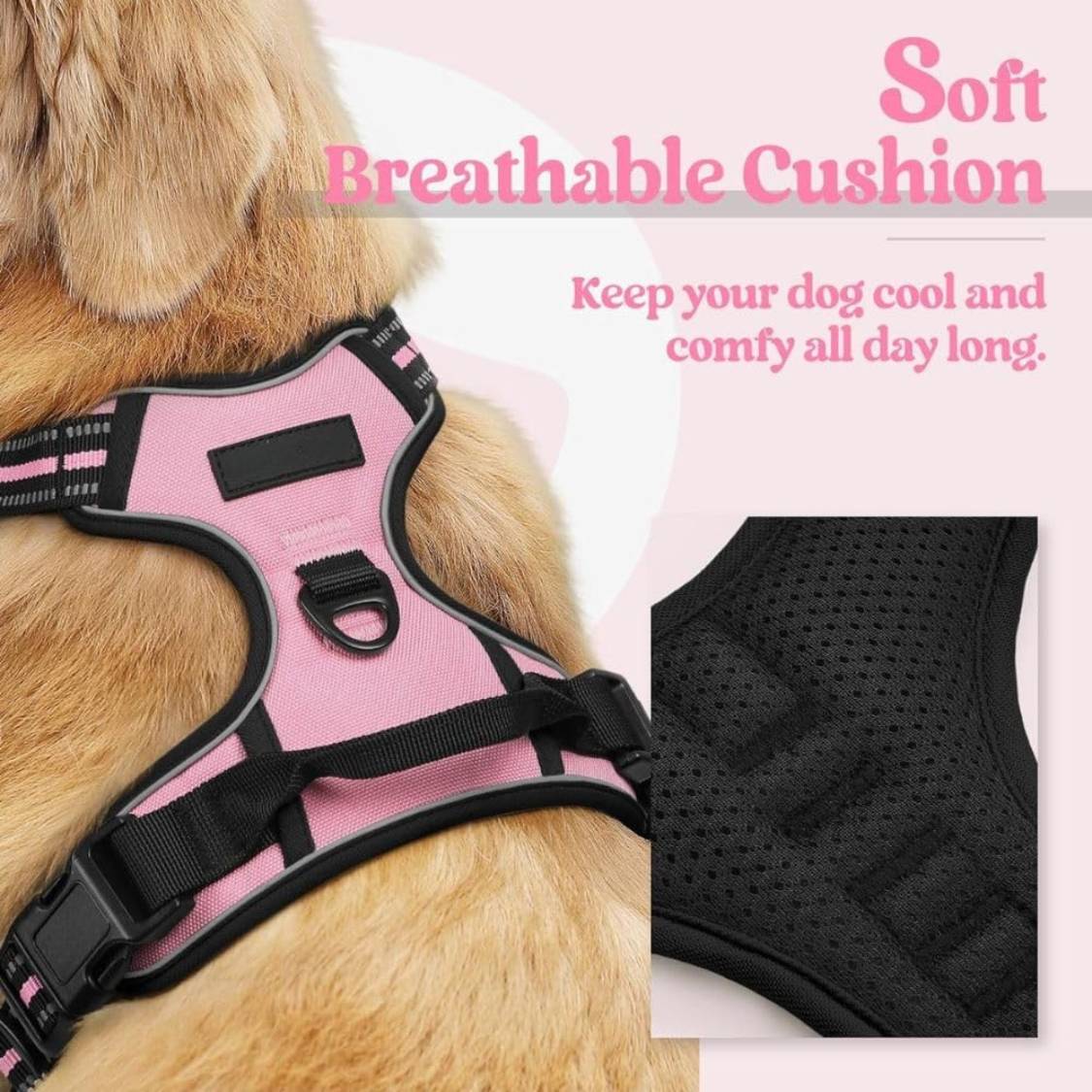 Dog Harness & Leash Set | Reflective No Pull Harness for All Sizes (Pink)