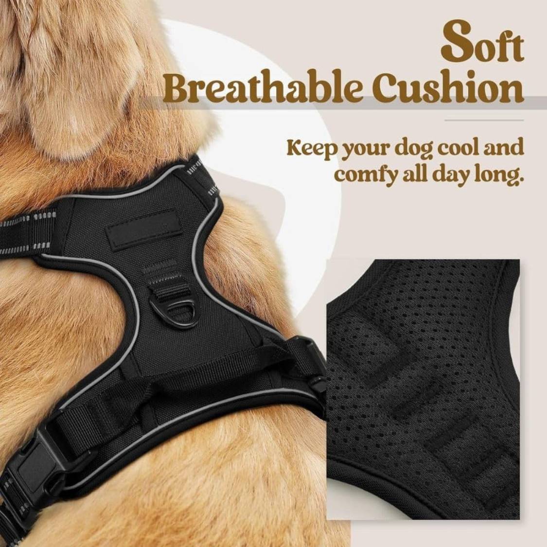 Dog Harness & Leash Set | Reflective No Pull Harness for All Sizes (Black)