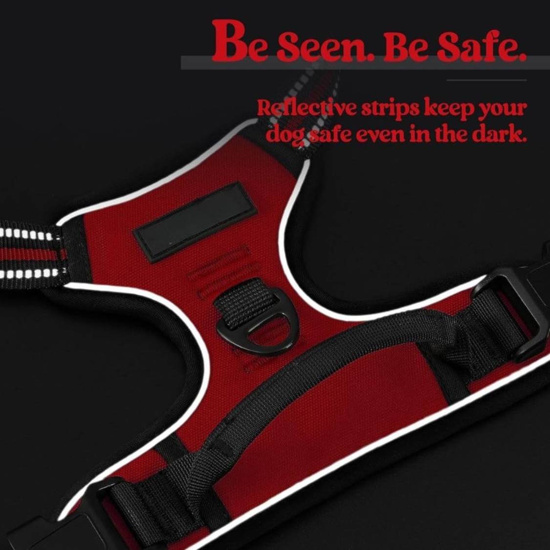 Dog Harness & Leash Set | Reflective No Pull Harness for All Sizes (Red)