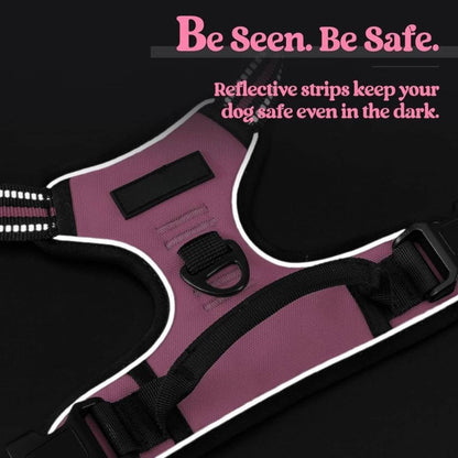 Dog Harness & Leash Set | Reflective No Pull Harness for All Sizes (Pink)