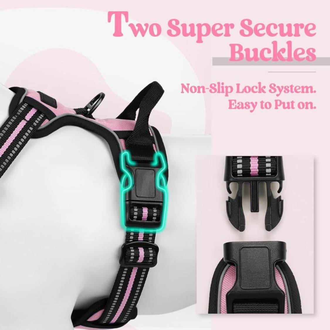 Dog Harness & Leash Set | Reflective No Pull Harness for All Sizes (Pink)