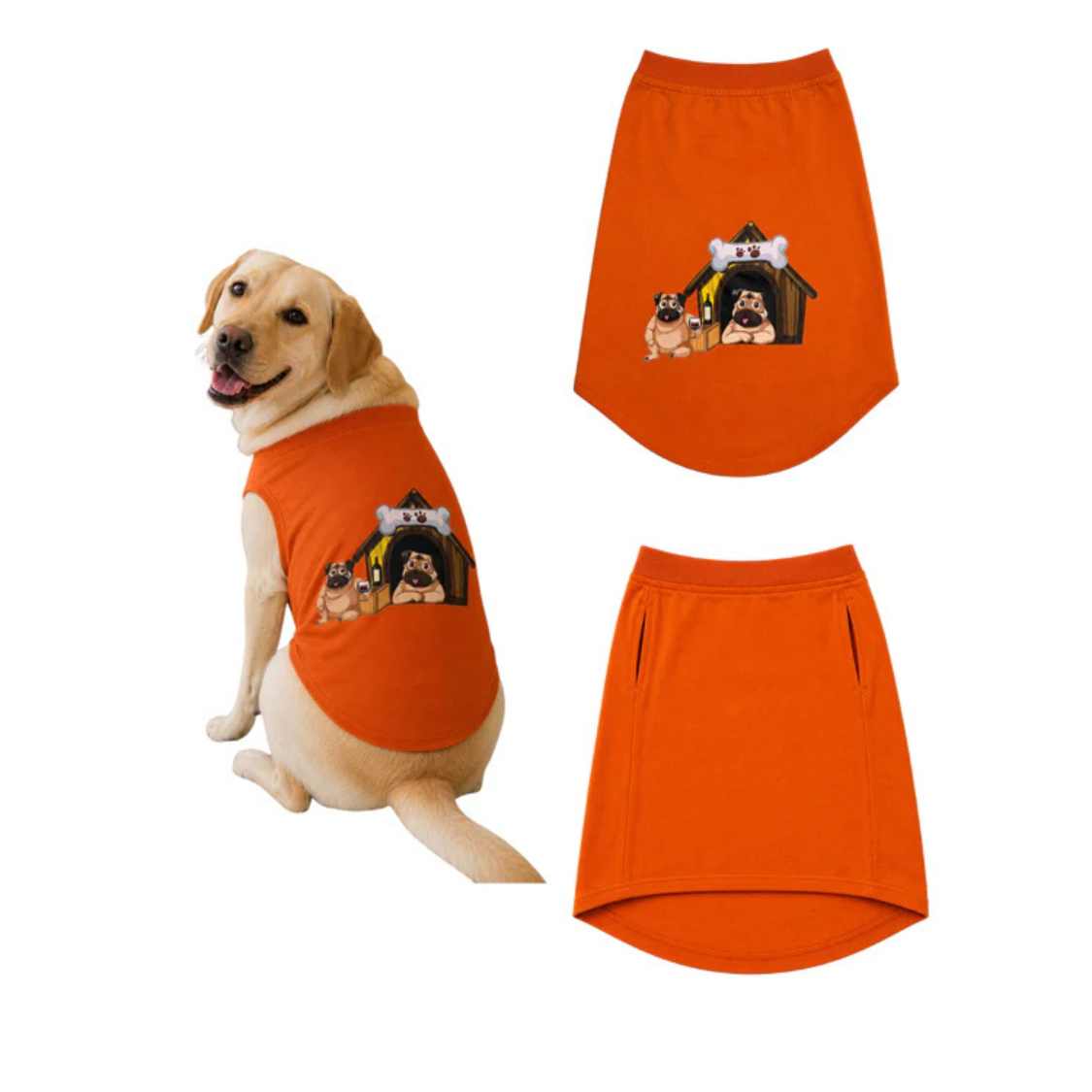 Dog House Print Pet T-Shirt | Orange Sleeveless Vest For Dogs