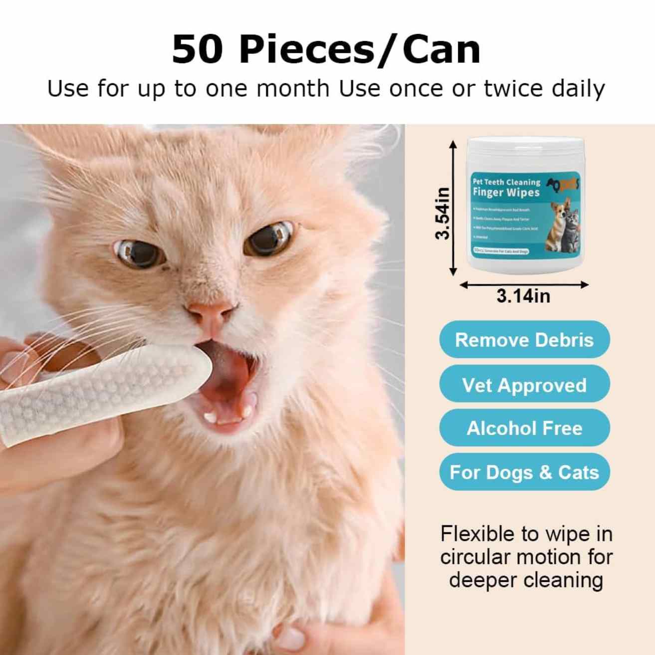 Pet Teeth Cleaning Finger Wipes for Dogs & Cats (50 Pcs)