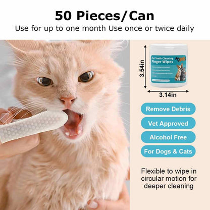Pet Teeth Cleaning Finger Wipes for Dogs & Cats (50 Pcs)