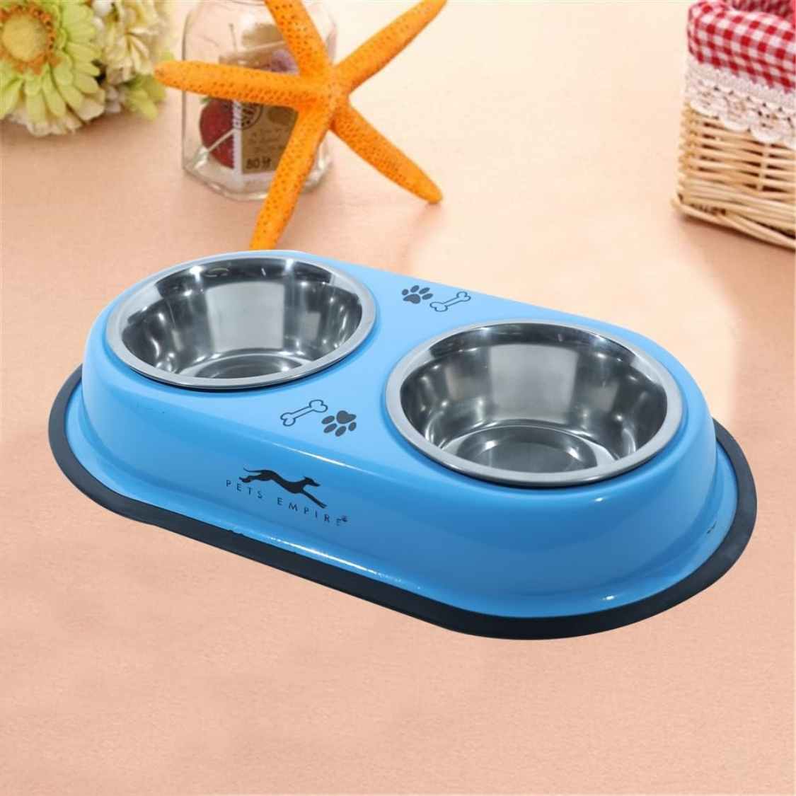 Stainless Steel Double Diner Dog & Cat Bowls with Anti Slip Base