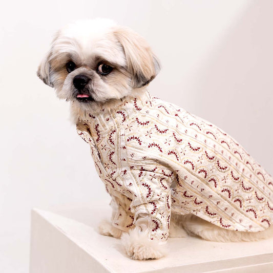 Festive Glory Kurta | White Red Designer Kurta for Dogs
