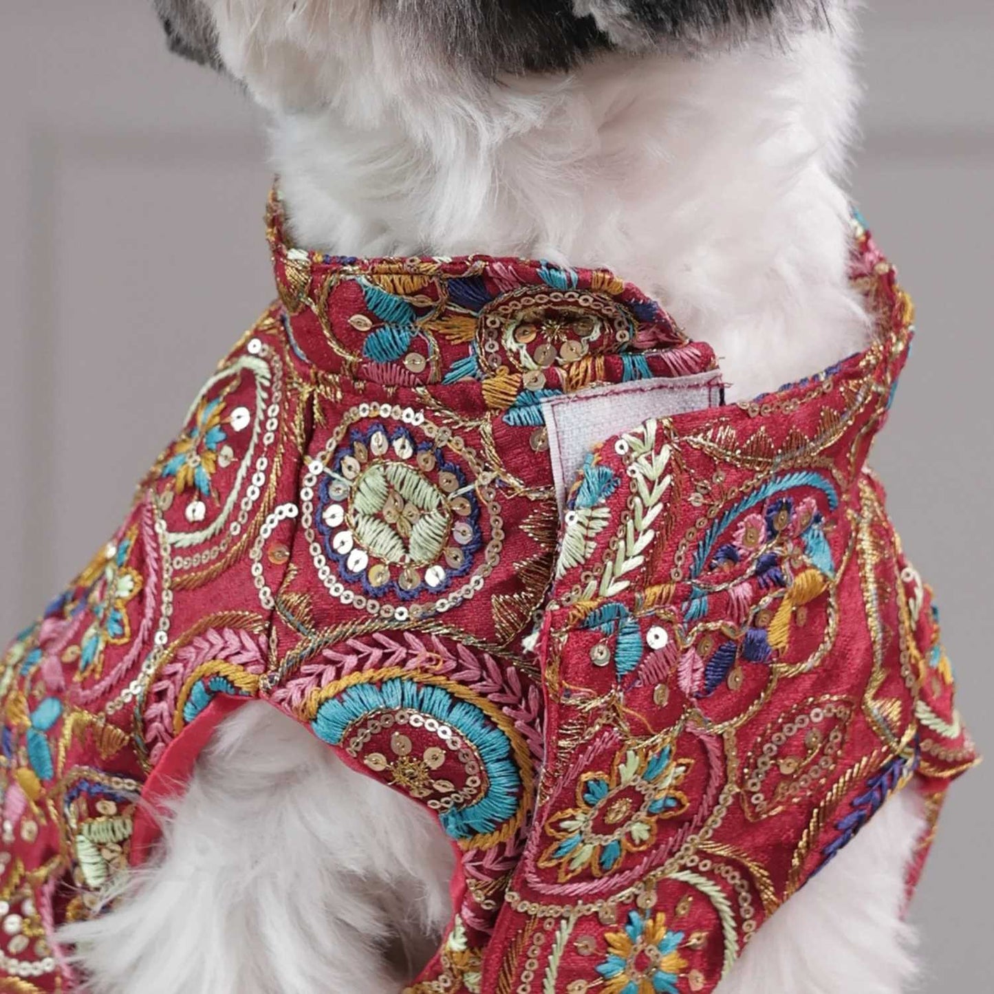 Royal Embroidered Dog Sherwani | Wedding Festive Wear  (Red Multicolor)