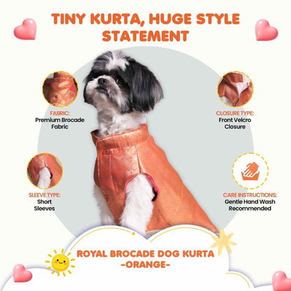 Royal Brocade Dog Kurta | Premium Festive Ethnic Wear for Dogs (Orange)