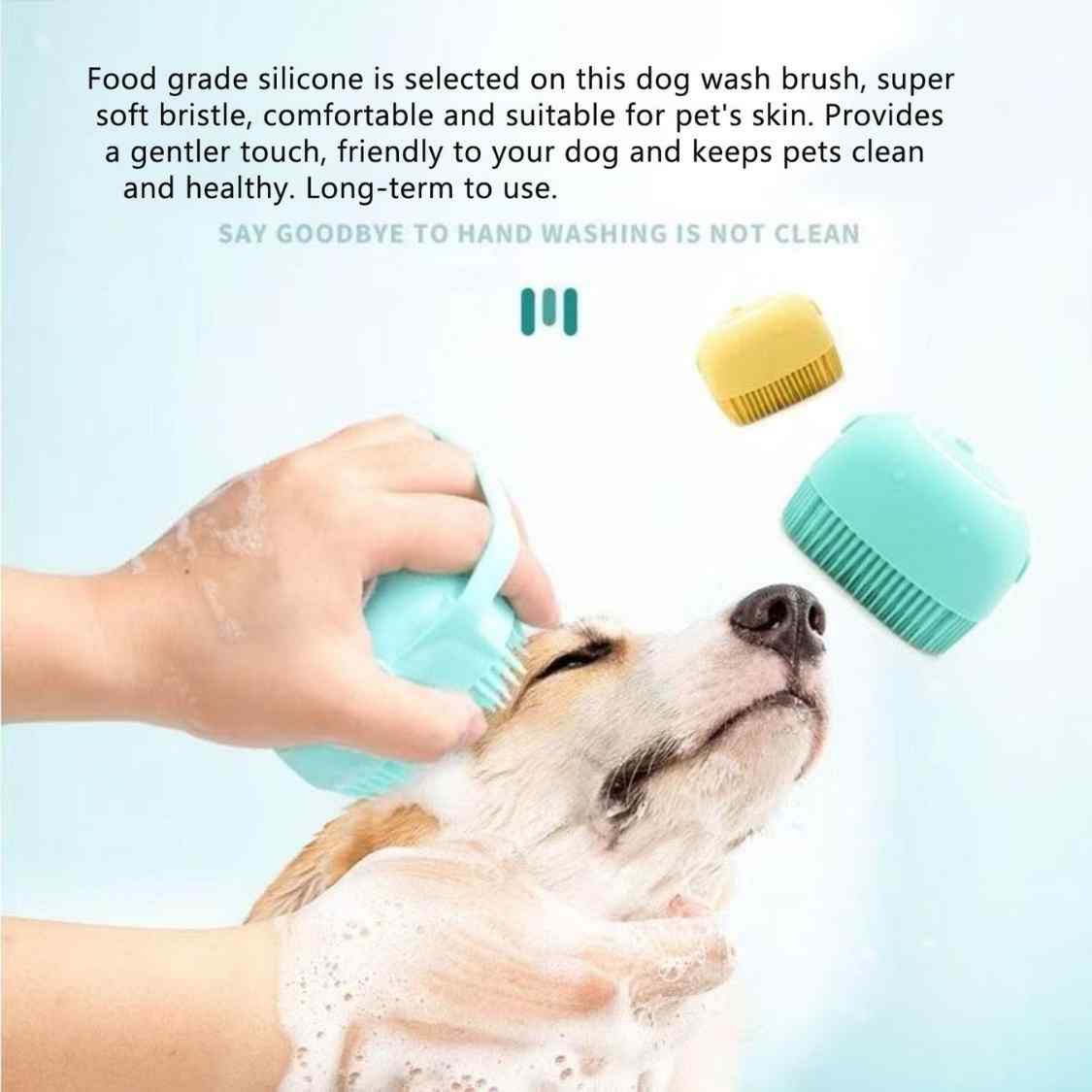 Dog Bath Brush for Short & Long Hair | Pet Shampoo Scrubber & Grooming Brush (Blue)