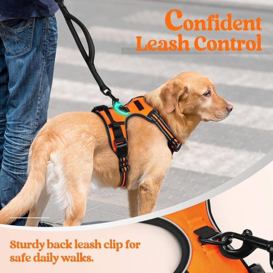 Dog Harness & Leash Set  | Reflective No Pull Harness for All Sizes (Orange)