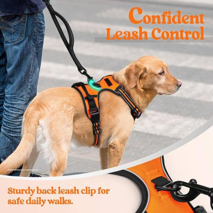 Dog Harness & Leash Set  | Reflective No Pull Harness for All Sizes (Orange)