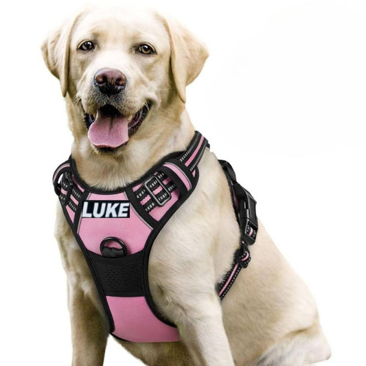 Dog Harness with Name Tag | Reflective No Pull Harness for All Sizes (Pink)