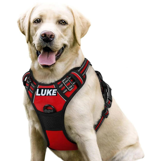Dog Harness with Name Tag | Reflective No Pull Harness for All Sizes (Red)