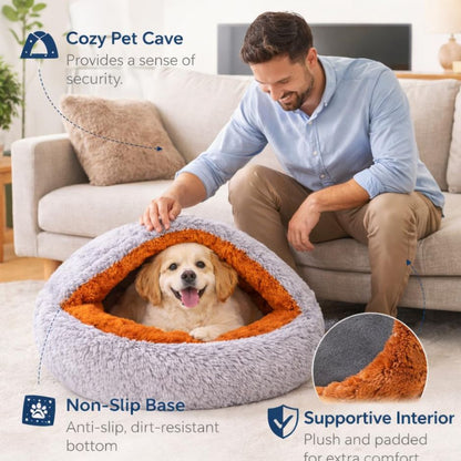 Soft Plush Pet Cave Bed for Dogs & Cats | Hooded Donut Cozy Sleeping Bed
