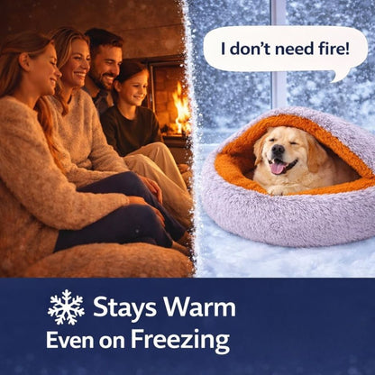Soft Plush Pet Cave Bed for Dogs & Cats | Hooded Donut Cozy Sleeping Bed