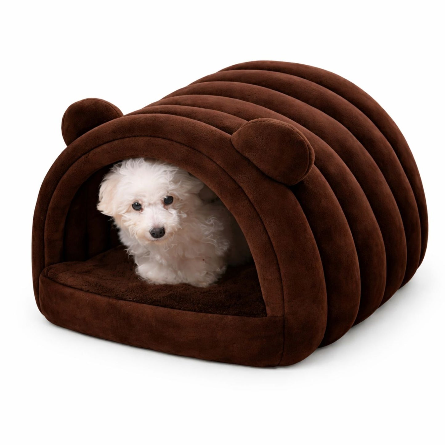 Bear Shape Pet Bed Cave – Soft Plush Indoor Pet House for Cats & Dogs