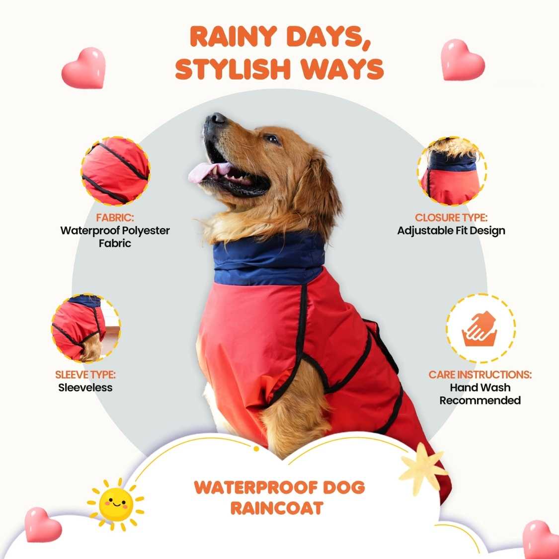 Waterproof Dog Rain Jacket | Lightweight Sleeveless Pet Coat (Red & Navy)