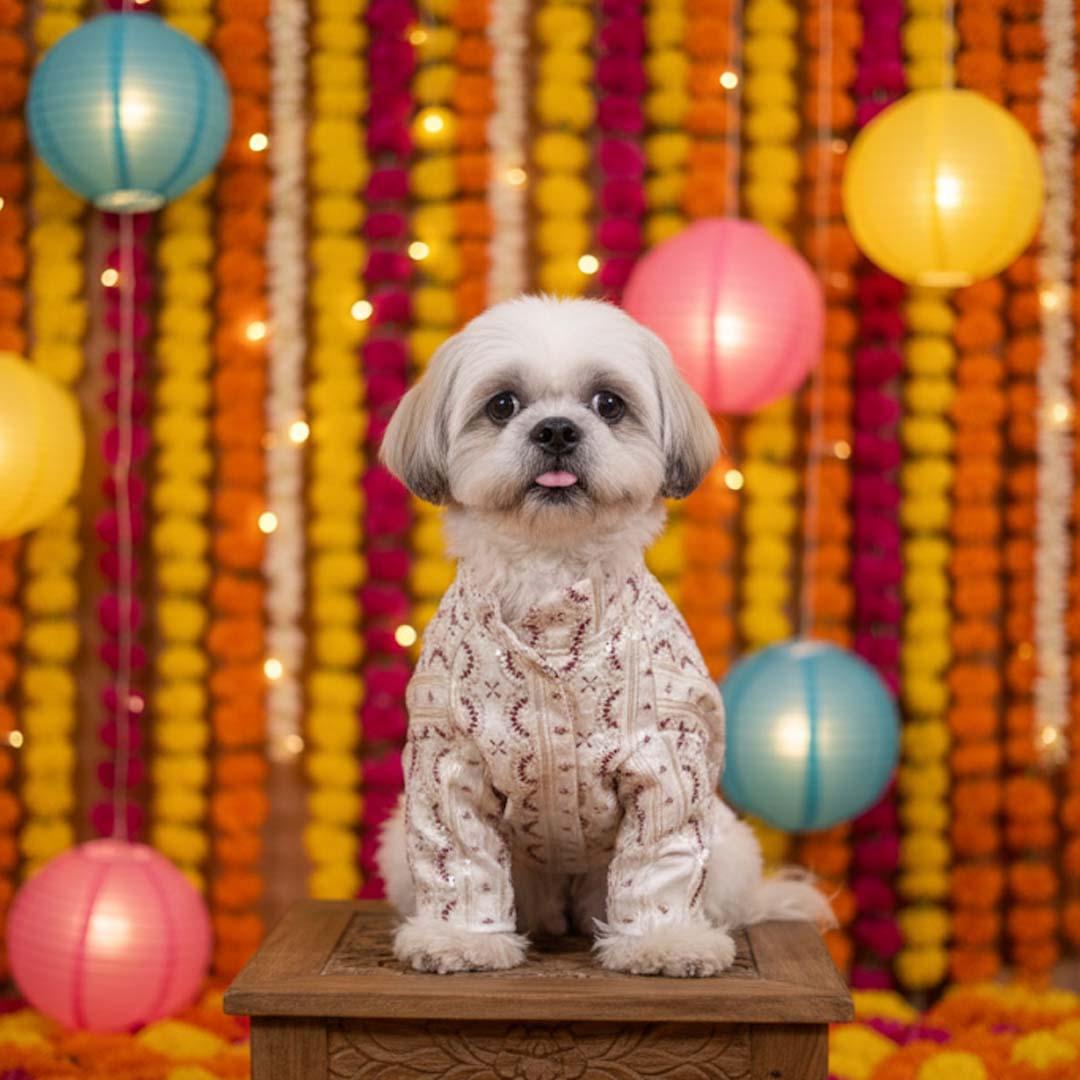 Festive Glory Kurta | White Red Designer Kurta for Dogs
