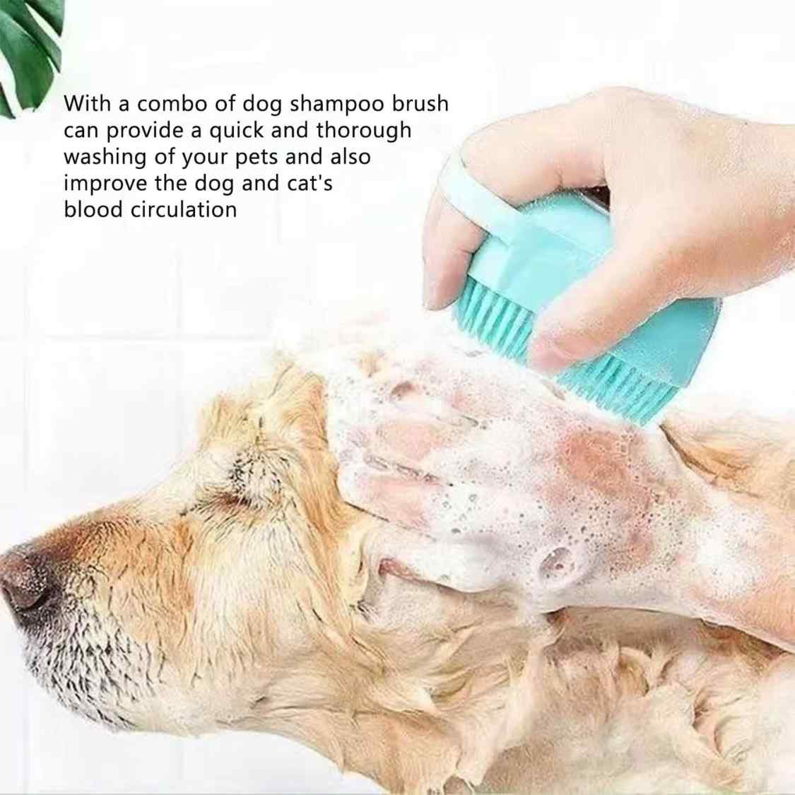 Dog Bath Brush for Short & Long Hair | Pet Shampoo Scrubber & Grooming Brush (Blue)