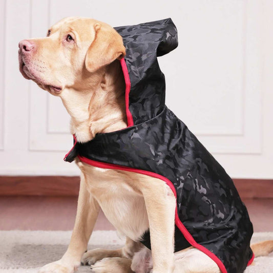 Camouflage Dog Raincoat | Waterproof Hooded Rain Jacket (Black)