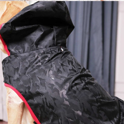 Camouflage Dog Raincoat | Waterproof Hooded Rain Jacket (Black)