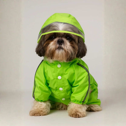 Neon Green Dog Raincoat | Waterproof Hooded Pet Rain Jacket