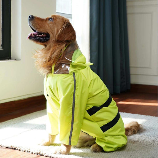 Waterproof Neon Green Dog Raincoat Lightweight Hooded Rain Jacket for Dogs