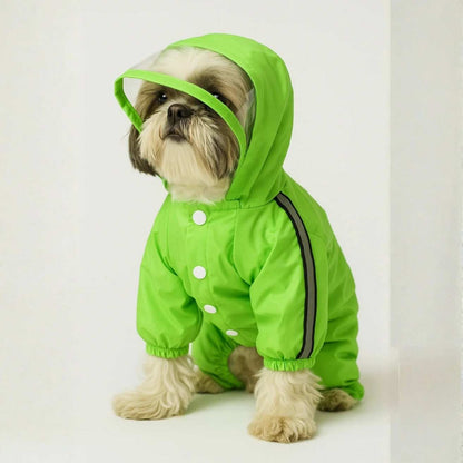 Neon Green Dog Raincoat | Waterproof Hooded Pet Rain Jacket