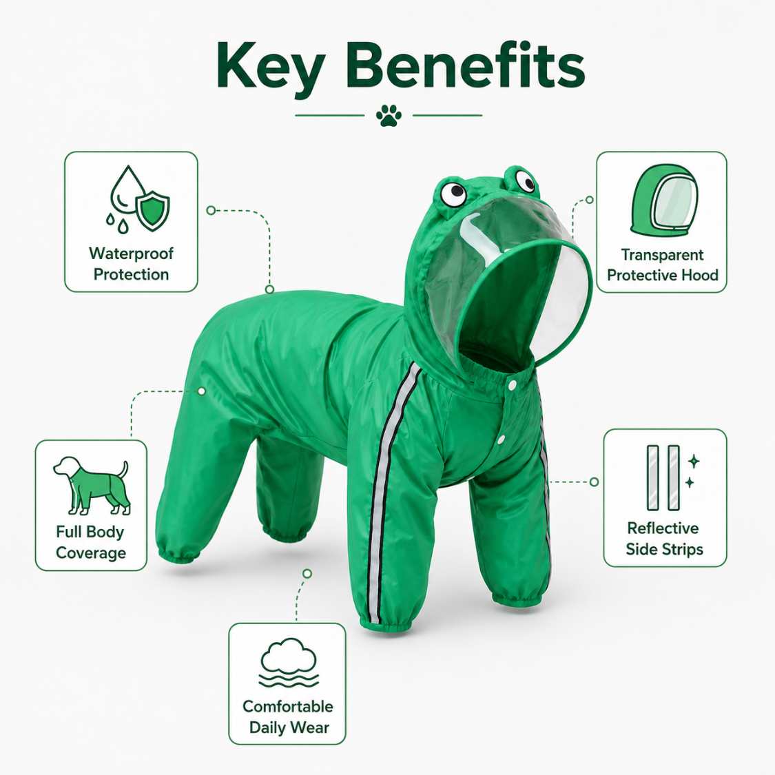 Waterproof Dog Raincoat With Transparent Hood For Dogs