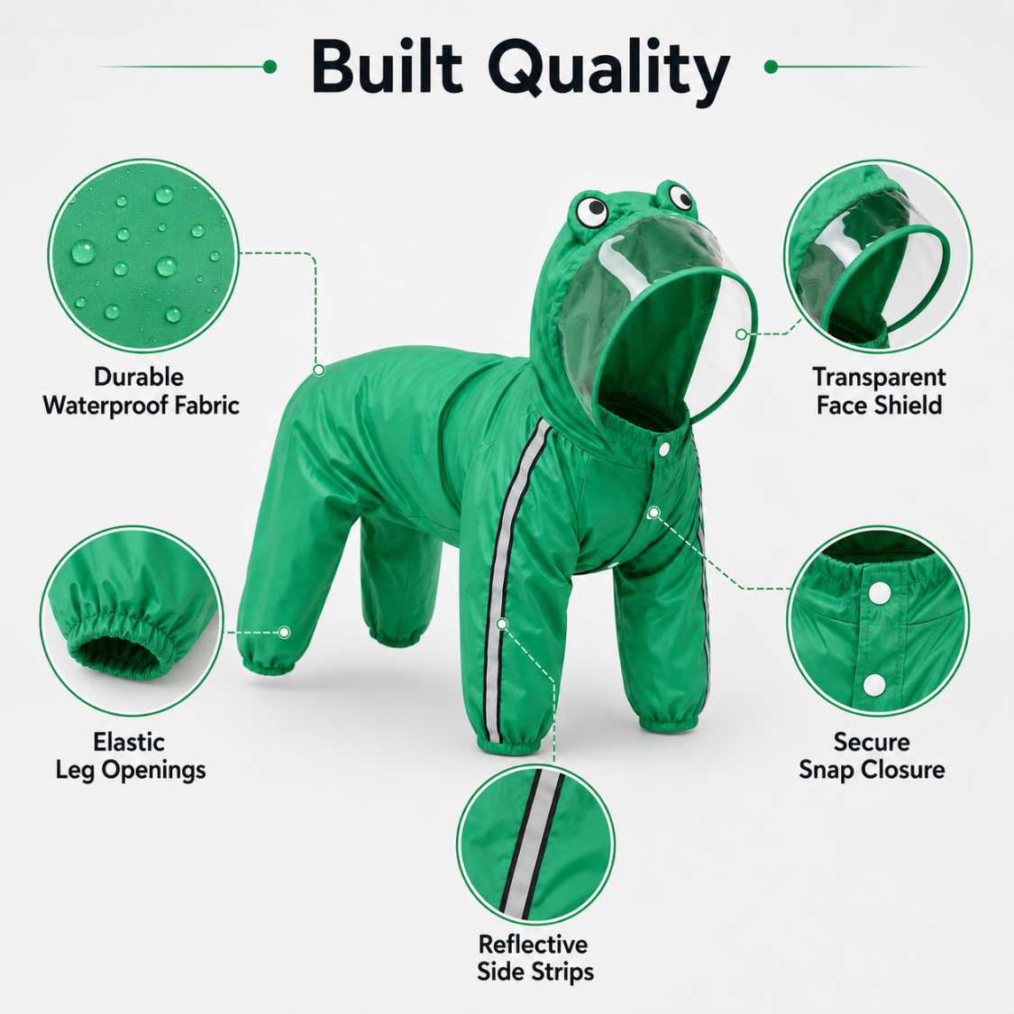 Waterproof Dog Raincoat With Transparent Hood For Dogs