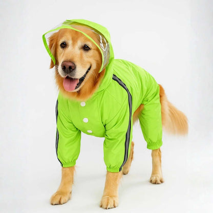 Neon Green Dog Raincoat | Waterproof Hooded Pet Rain Jacket