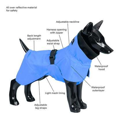 Blue Waterproof Dog Raincoat with Hood