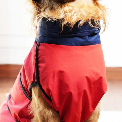 Waterproof Dog Rain Jacket | Lightweight Sleeveless Pet Coat (Red & Navy)