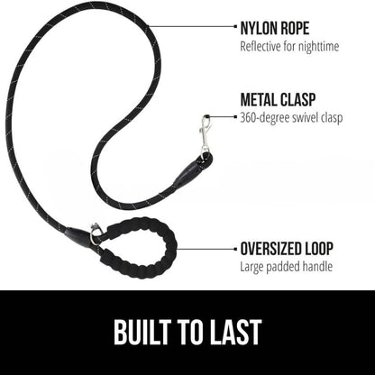 Black Heavy Duty 5 Feet Dog Leash for Small, Medium & Large Breeds | Reflective