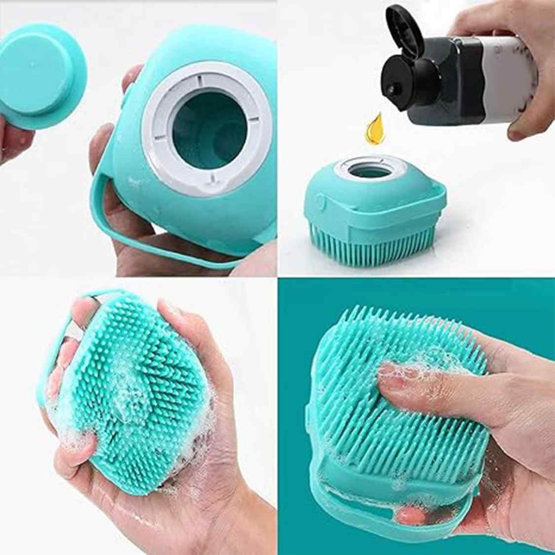 Dog Bath Brush for Short & Long Hair | Pet Shampoo Scrubber & Grooming Brush (Blue)