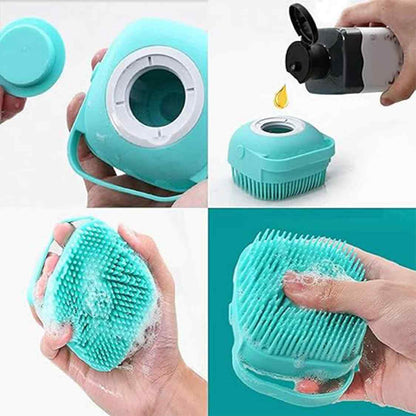Dog Bath Brush for Short & Long Hair | Pet Shampoo Scrubber & Grooming Brush (Blue)