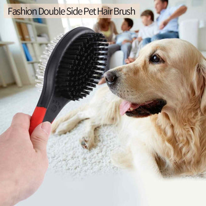 Double Sided Pet Grooming Brush | Plastic Handle Pet Shedding Comb