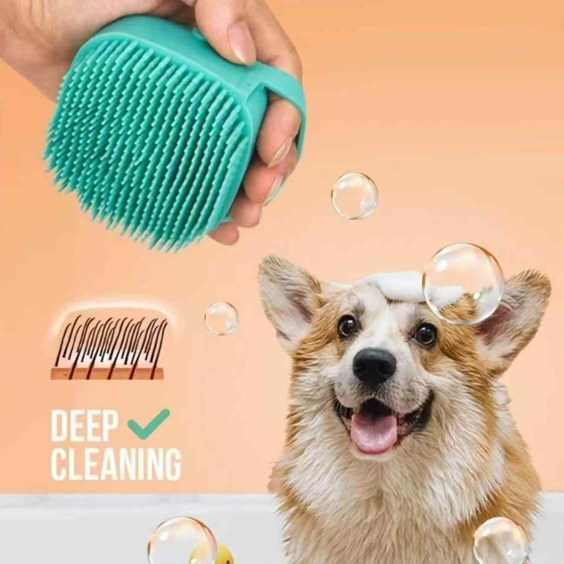 Dog Bath Brush for Short & Long Hair | Pet Shampoo Scrubber & Grooming Brush (Blue)