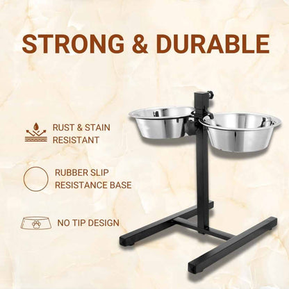 Adjustable Dog Bowl Stand with Double Stainless Steel Bowls | Elevated Dog Feeder