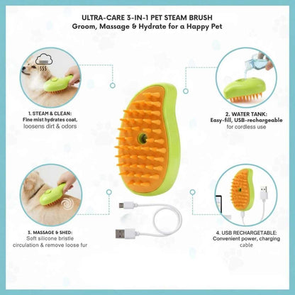 Pet Grooming Steam Brush | Safe & Easy Hair Care For Dogs & Cats
