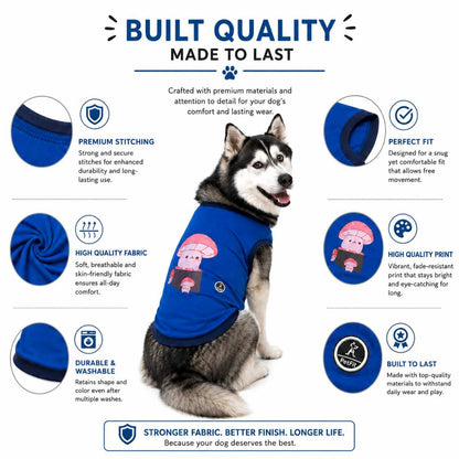 Mushroom Print Dog T-Shirt | Soft Comfortable Pet Wear (Blue)