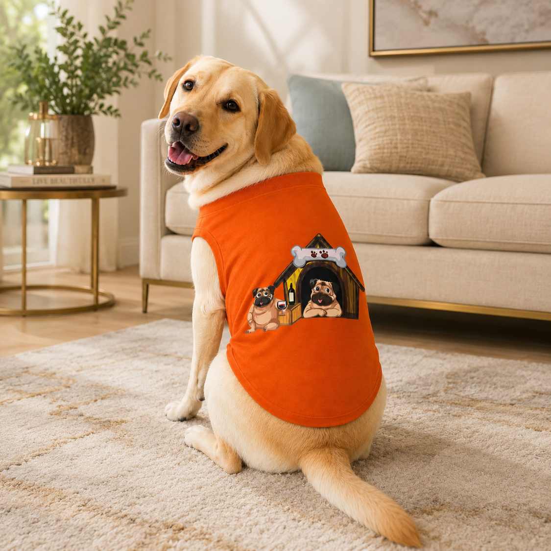 Dog House Print Pet T-Shirt | Orange Sleeveless Vest For Dogs