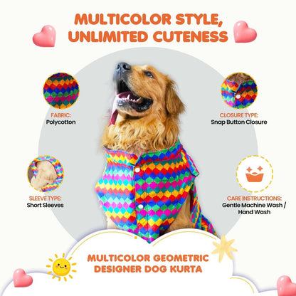Multicolor Geometric Dog Kurta | Designer Party Wear for Dogs