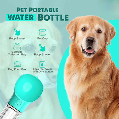 4-in-1 Dog Travel Water Bottle 500ML - Leak Proof Pet Feeder Blue