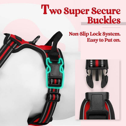 Dog Harness & Leash Set | Reflective No Pull Harness for All Sizes (Red)