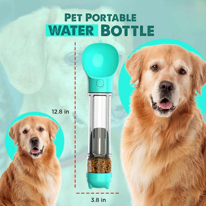 4-in-1 Dog Travel Water Bottle 500ML - Leak Proof Pet Feeder Blue