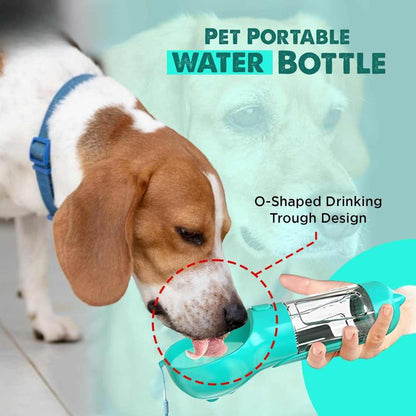 4-in-1 Dog Travel Water Bottle 500ML - Leak Proof Pet Feeder Blue