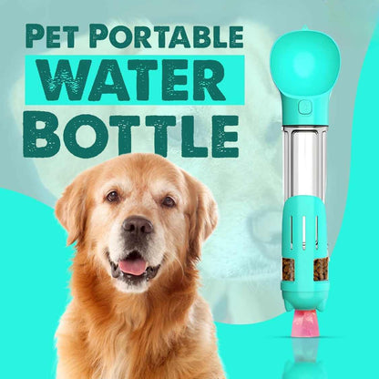 4-in-1 Dog Travel Water Bottle 500ML - Leak Proof Pet Feeder Blue